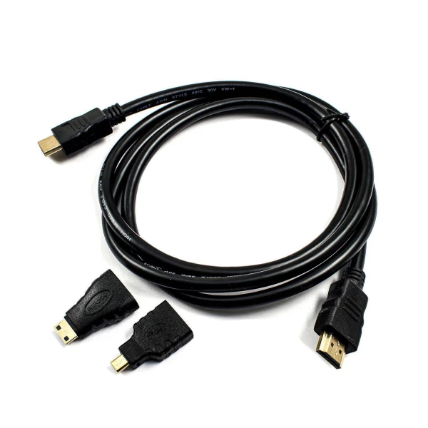 کابل HDMI مشکی 1.5 متری همراه با مبدل HDMI به Mini HDMI و Micro HDMI