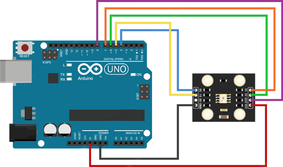 نحوه سیم کشی ماژول سنسور تشخیص رنگ TCS3200-TCS230 به آردوینو 