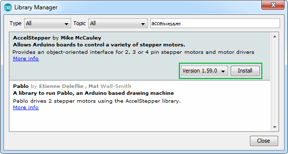 جستجو کتابخانه accelatepper و نصب آن در Library manager نرم افزار آردوینو 