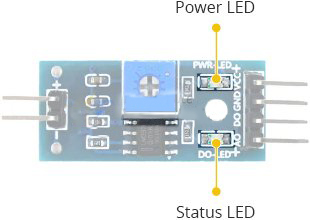 LED وضعیت و LED تغذیه بر روی ماژول سنسور تشخیص باران 