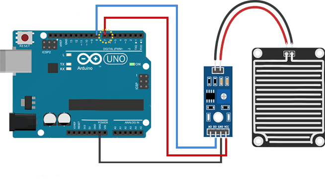 نحوه سیم‌کشی و اتصال ماژول سنسور تشخیص باران به آردوینو 