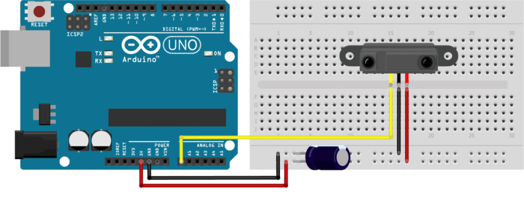 نحوه اتصال ماژول فاصله سنج شارپ GP2Y0A21YK0F به آردوینو