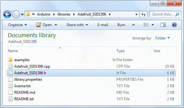 تغییر هدر فایل Adafruit_SSD1306 در My Documents کامپیوتر