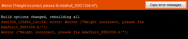 ارور برنامه در صورت تغییر ندادن هدر فایل Adafruit_SSD1306.h
