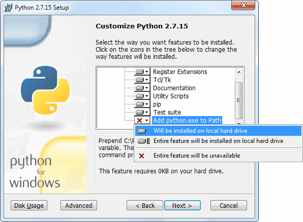 مطمئن شدن از تیک خوردن Add python.exe to Path قبل از نصب پایتون