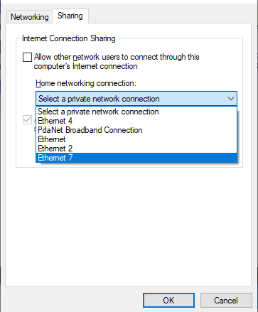 انتخاب پورت اترنتی که به رزبری پای متصل شده است در منوی Home networking connection