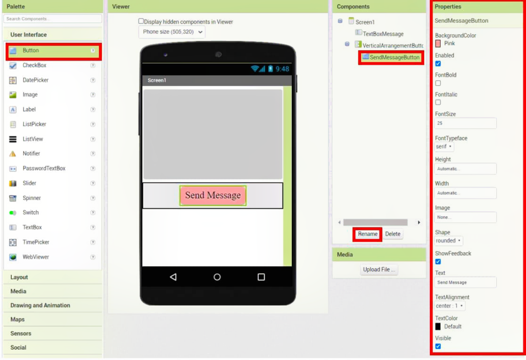 اضافه کردن دکمه یا Button برای ارسال پیام به آردوینو با گوشی موبایل و برنامه MIT App Inventor