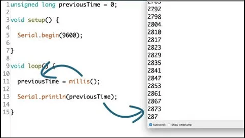 دستور ذخیره داده‌های بدست آمده از تابع ()millis درآردوینو