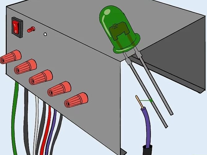 اتصال سیم بنفش به پایه آند چراغ ال ای دی سبز