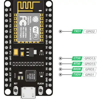 پین های UART در ماژول ESP8266 برای پشتیبانی از ارتباط آسنکرون