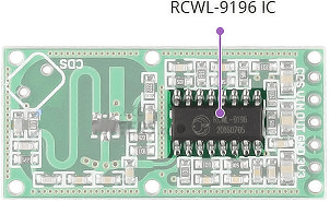 آی سی RCWL-0516  نصب شده روی ماژول سنسور تشخیص حرکت ماکروویو