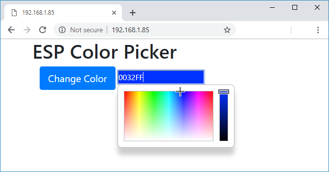 وارد کردن آدرس آی‌پی در یک موبایل یا کامپیوتر و انتخاب رنگ در ESP Color Picker