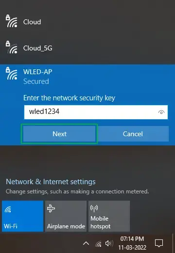 وارد نمودن رمز و اتصال موبایل یا کامپیوتر به شبکه وای‌فای wled1234 مربوط به راه‌ اندازی ال ای دی WS2812B