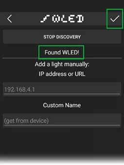 نمایش پیام !Found WLED در زمان پیدا شدن شبکه وای فای مخصوص نورپردازی