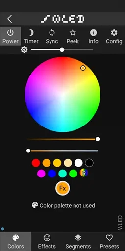 استفاده از پالت رنگ در اپلیکیشن WLED و تغییر رنگ در نورپردازی