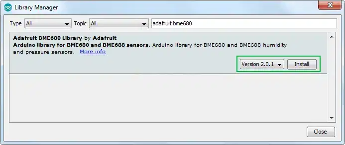 نصب کتابخانه adafruit bme680 در IDE آردوینو