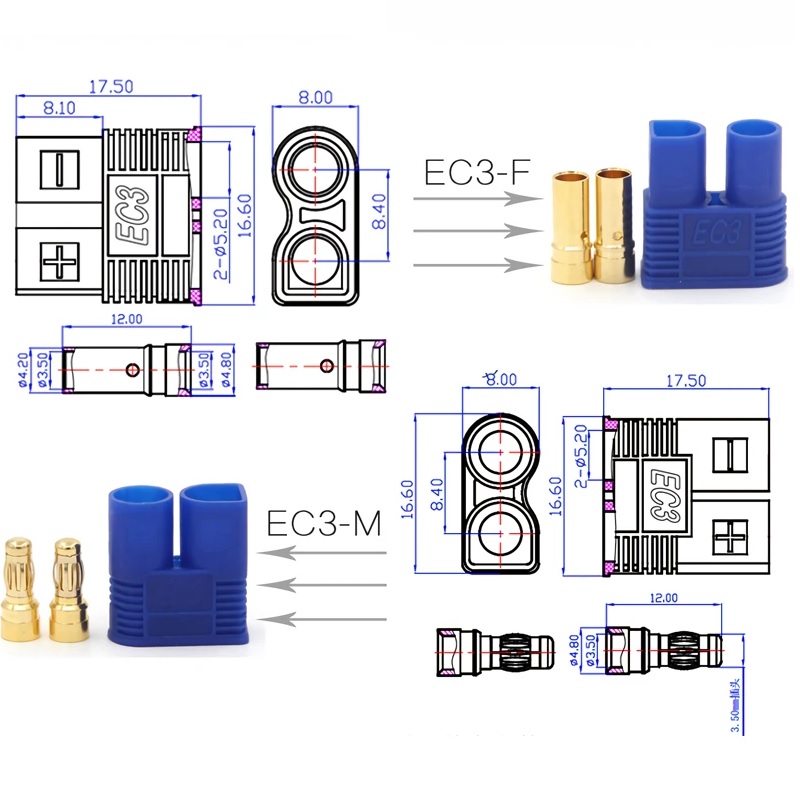 ابعاد کانکتور EC3