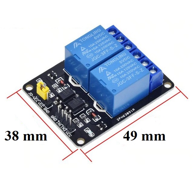 ابعاد ماژول رله 5 ولت 2 کانال