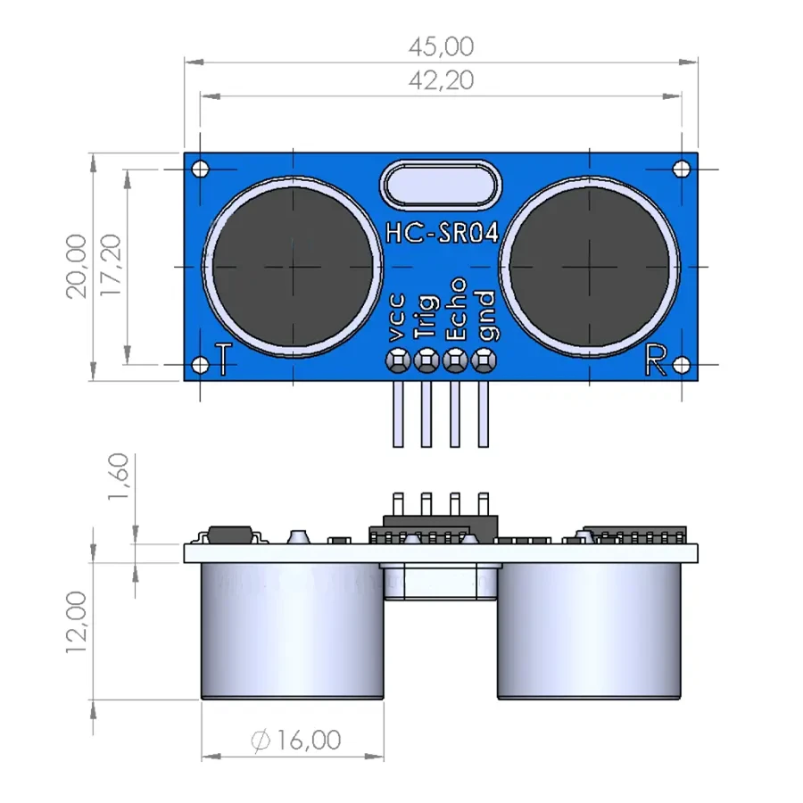 HC-SR04 Ultrasonic Module Dimensions