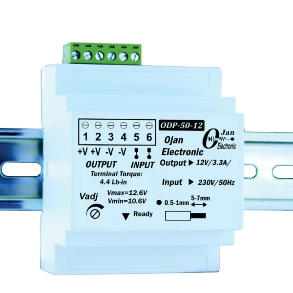 منبع تغذیه ریلی 12 ولت 3.3 آمپر ODP-50-12