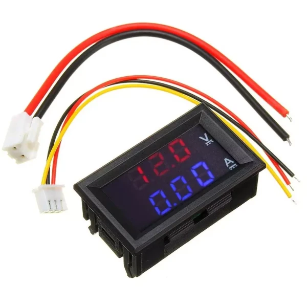 ولت متر و آمپر متر پنلی 10A-100V دو رنگ قرمز و آبی با قابلیت کالیبره ولتاژ و جریان V2.0