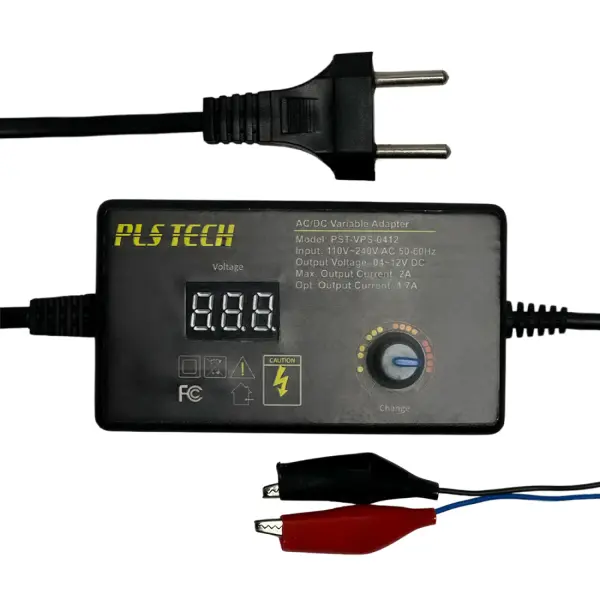 آداپتور متغیر 4 تا 12 ولت بین راهی 2 آمپر سوسماری با نمایشگر PLS TECH