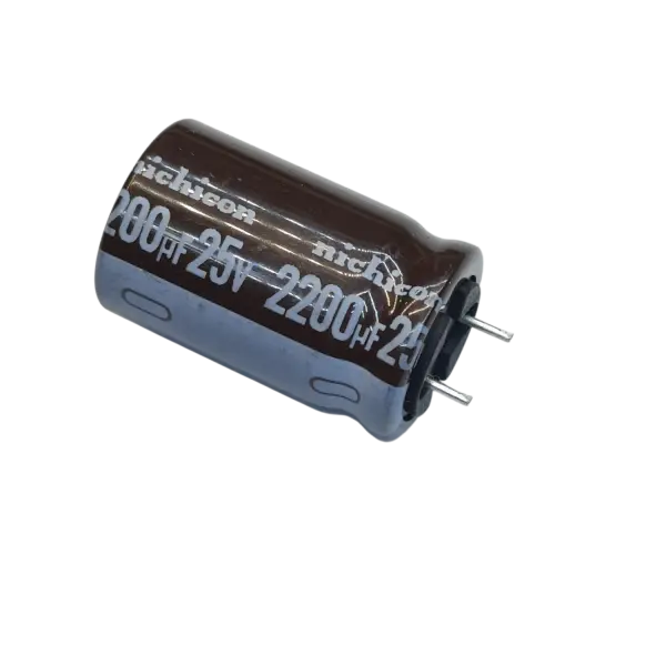 خازن الکترولیتی 2200 میکرو فاراد 25 ولت NICHICON سری PW پایه کوتاه اصل ژاپن