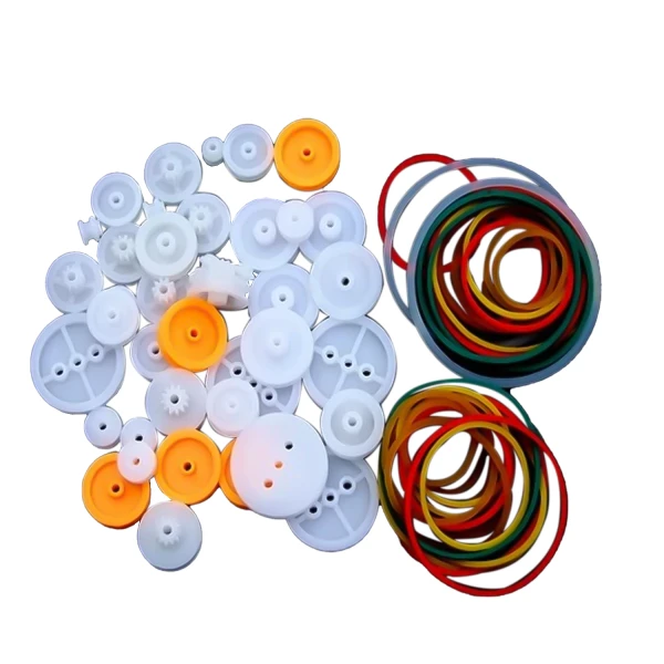 پک چرخ دنده و پولی پلاستیکی 40 عددی به همراه تسمه رنگی